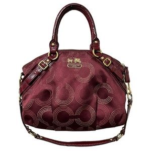 COACH Madison Dotted OP Art Signature C Sophia Satchel Bag Crimson Red